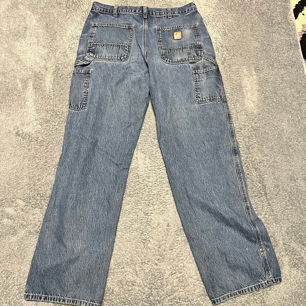 Carhartt Jeans Mens 35 x34 (32x31.5) Original Dungaree Blue Denim Work